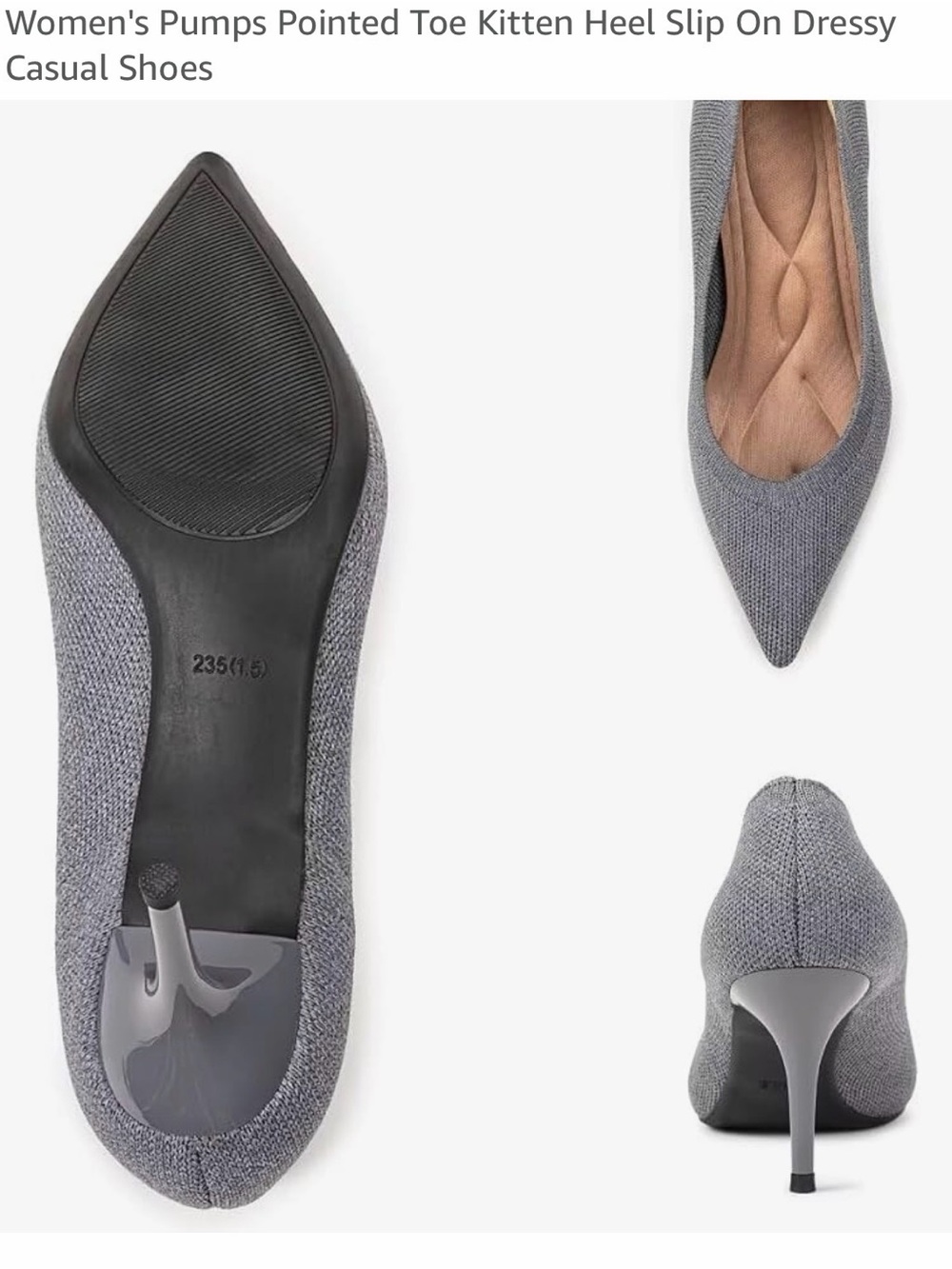 Pointed Toe Kitten Heel Pumps in Gray